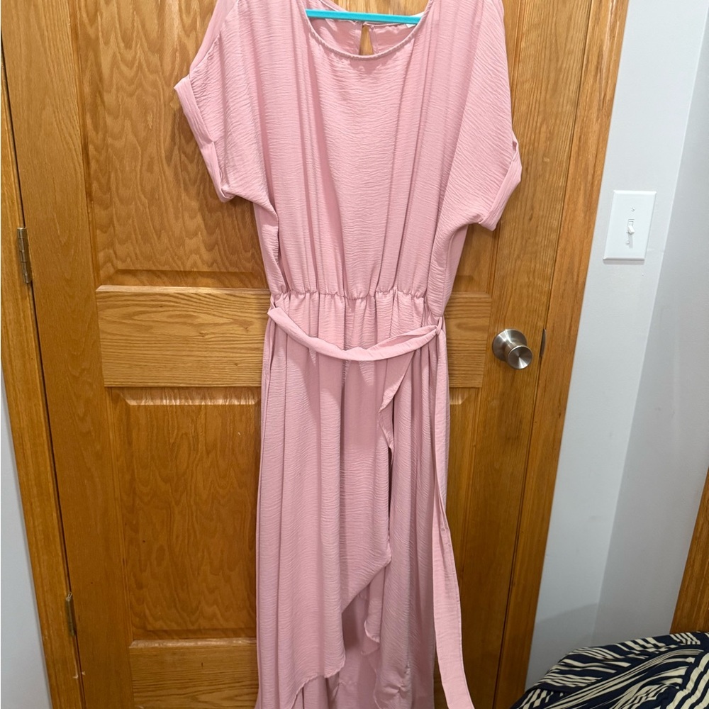 Chic Soul Blush Pink High-Low Belted Maxi Dress